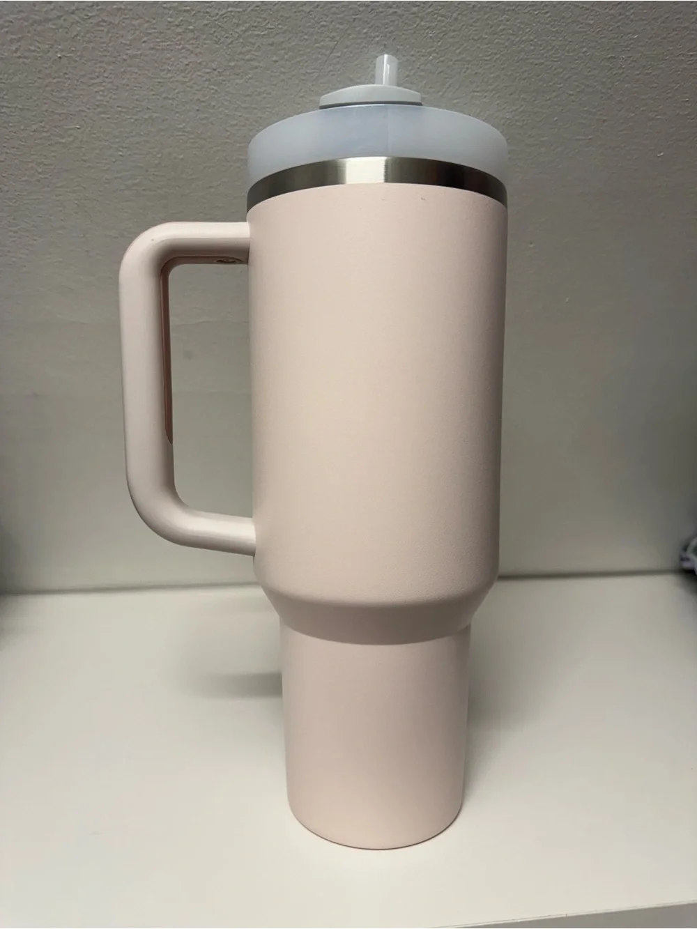 Stanley Pale Pink Insulated Travel Tumbler with Handle and Straw - Picture 3 of 4